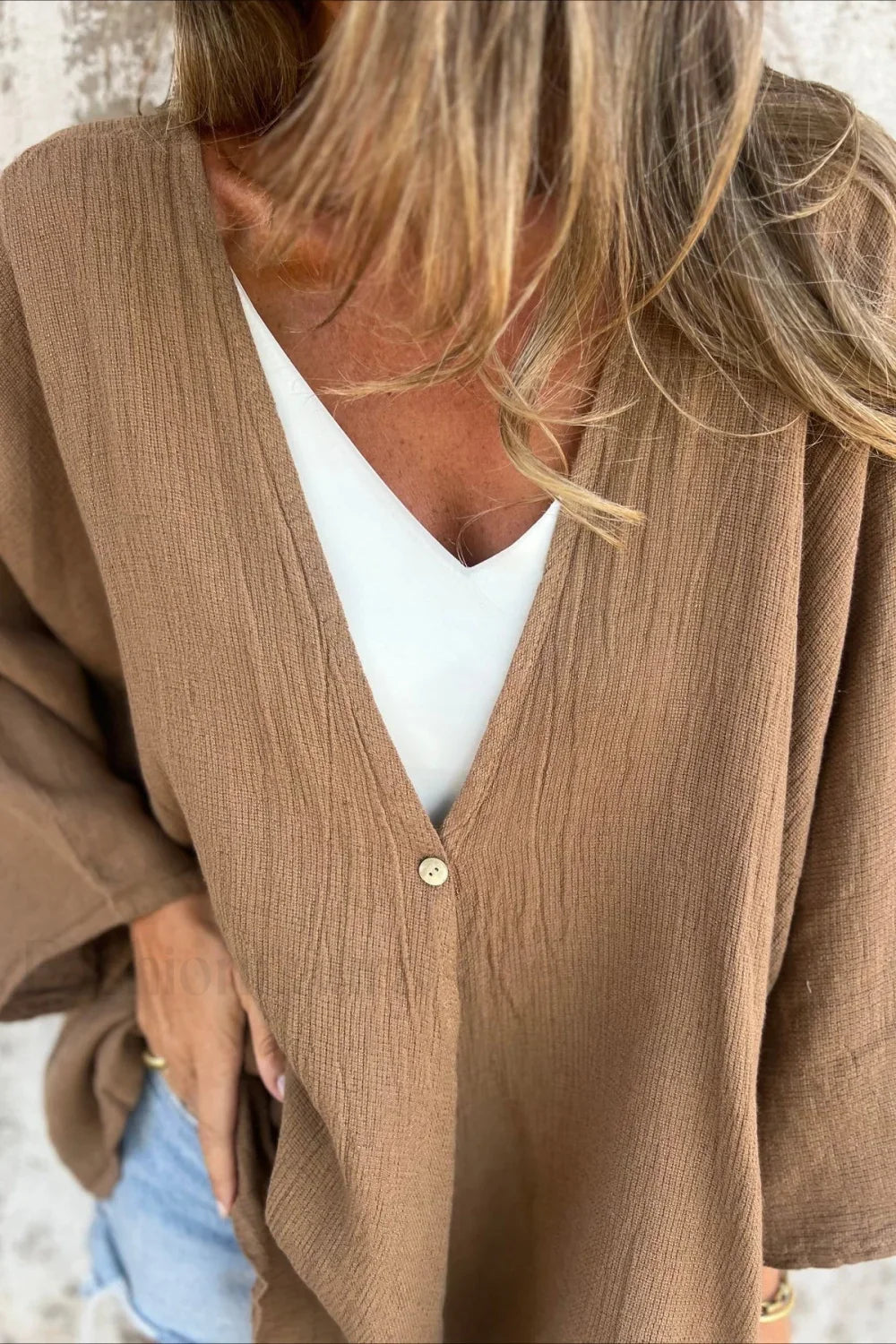 Loose Fit V Neck Long Sleeve Cardigan