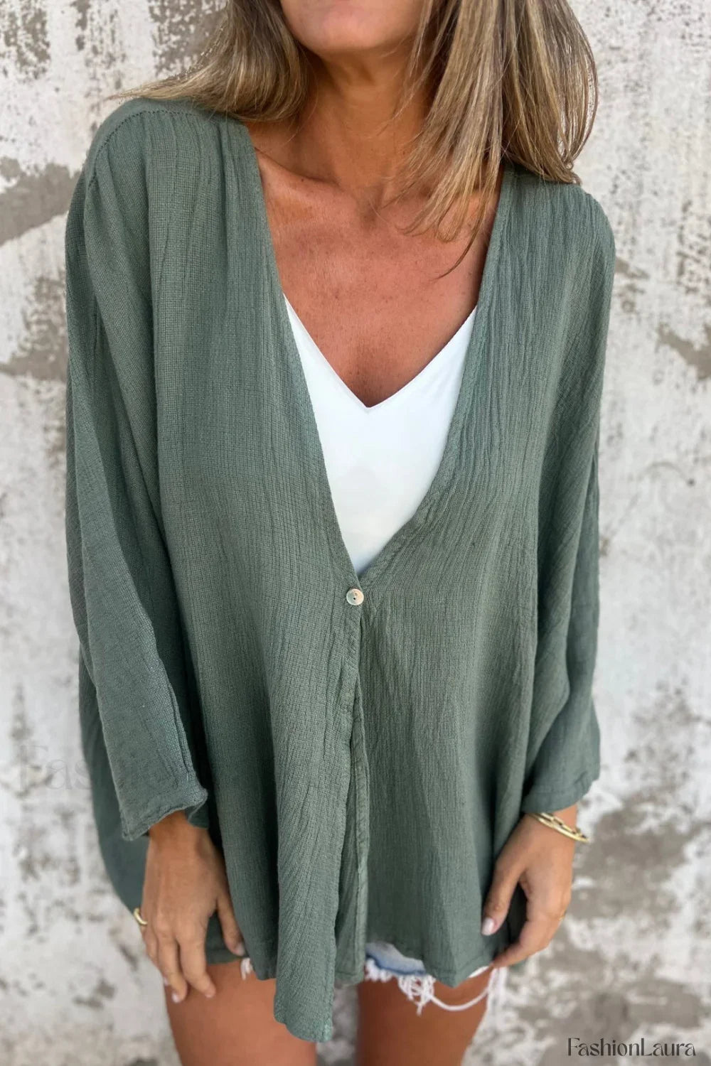 Loose Fit V Neck Long Sleeve Cardigan