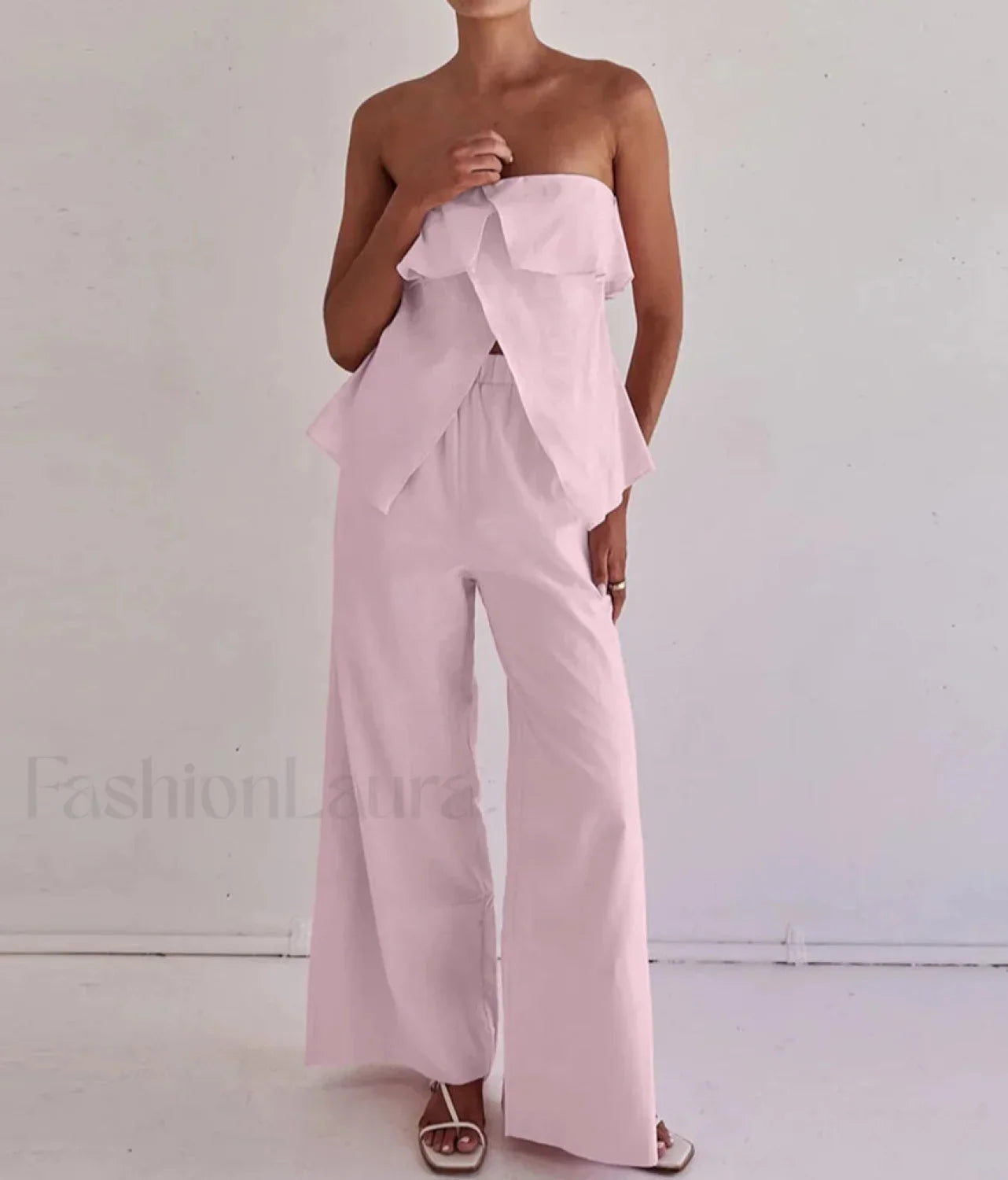 Loose Pink Cotton Tank Pants Two Piece Set