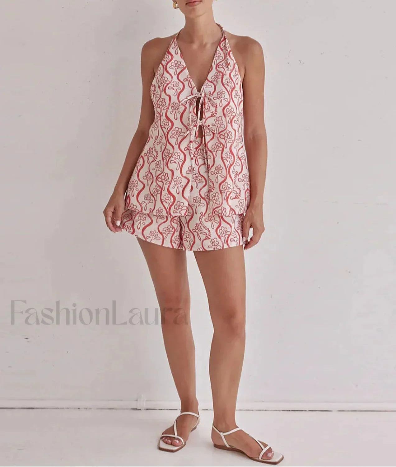 Loose Print Tank Shorts Two Piece Set Red / S