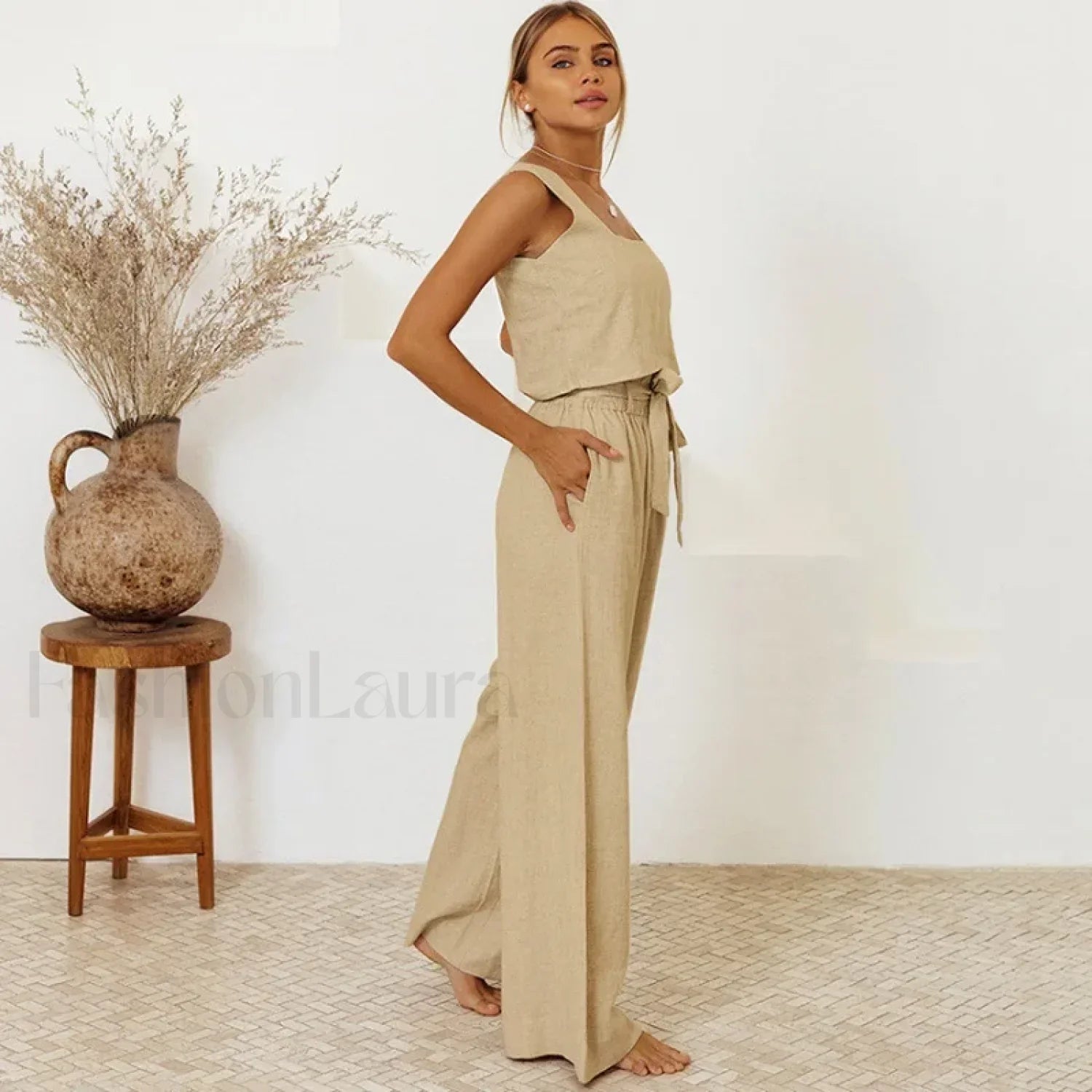 Loose Square Top Pants Two Piece Set