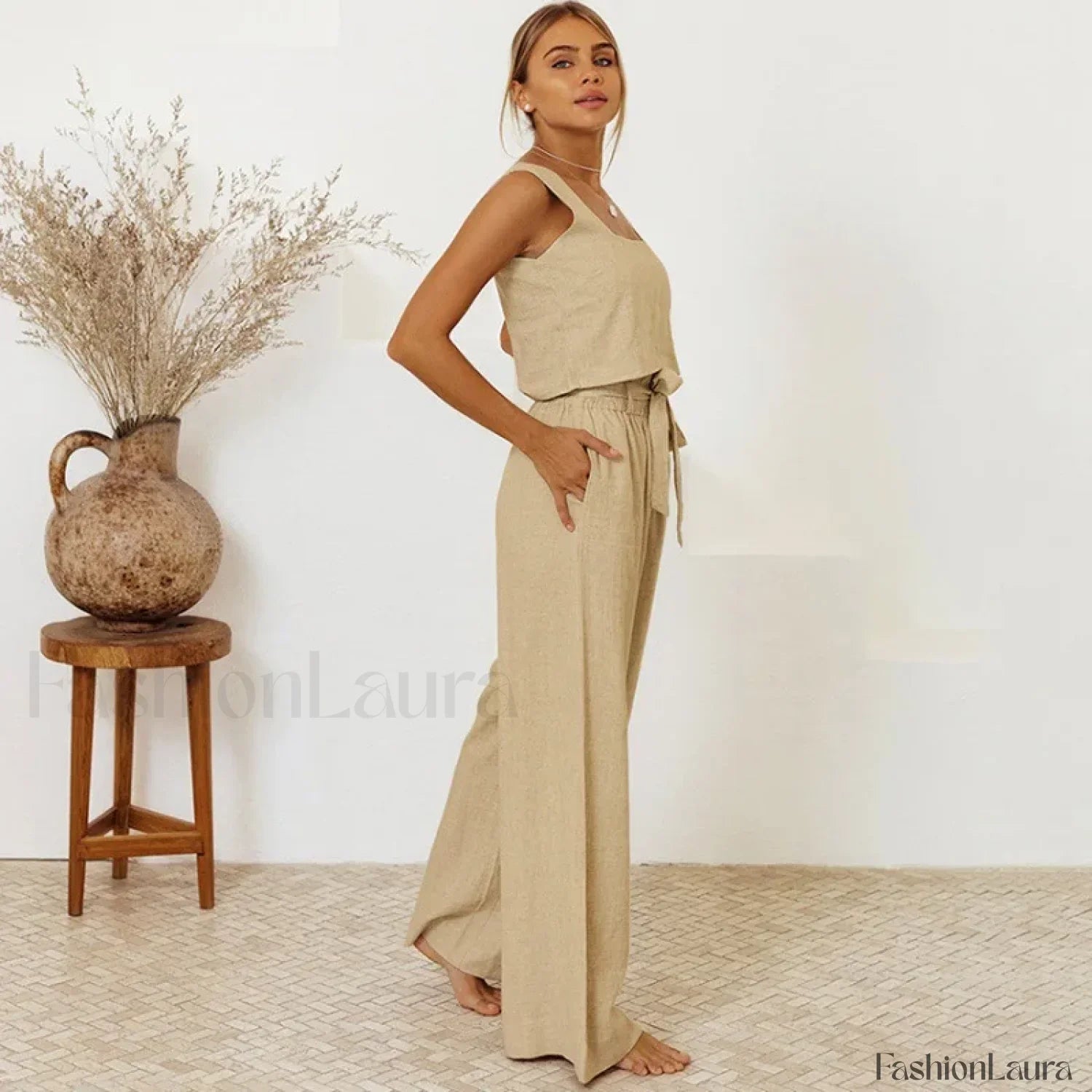 Loose Square Top Pants Two Piece Set