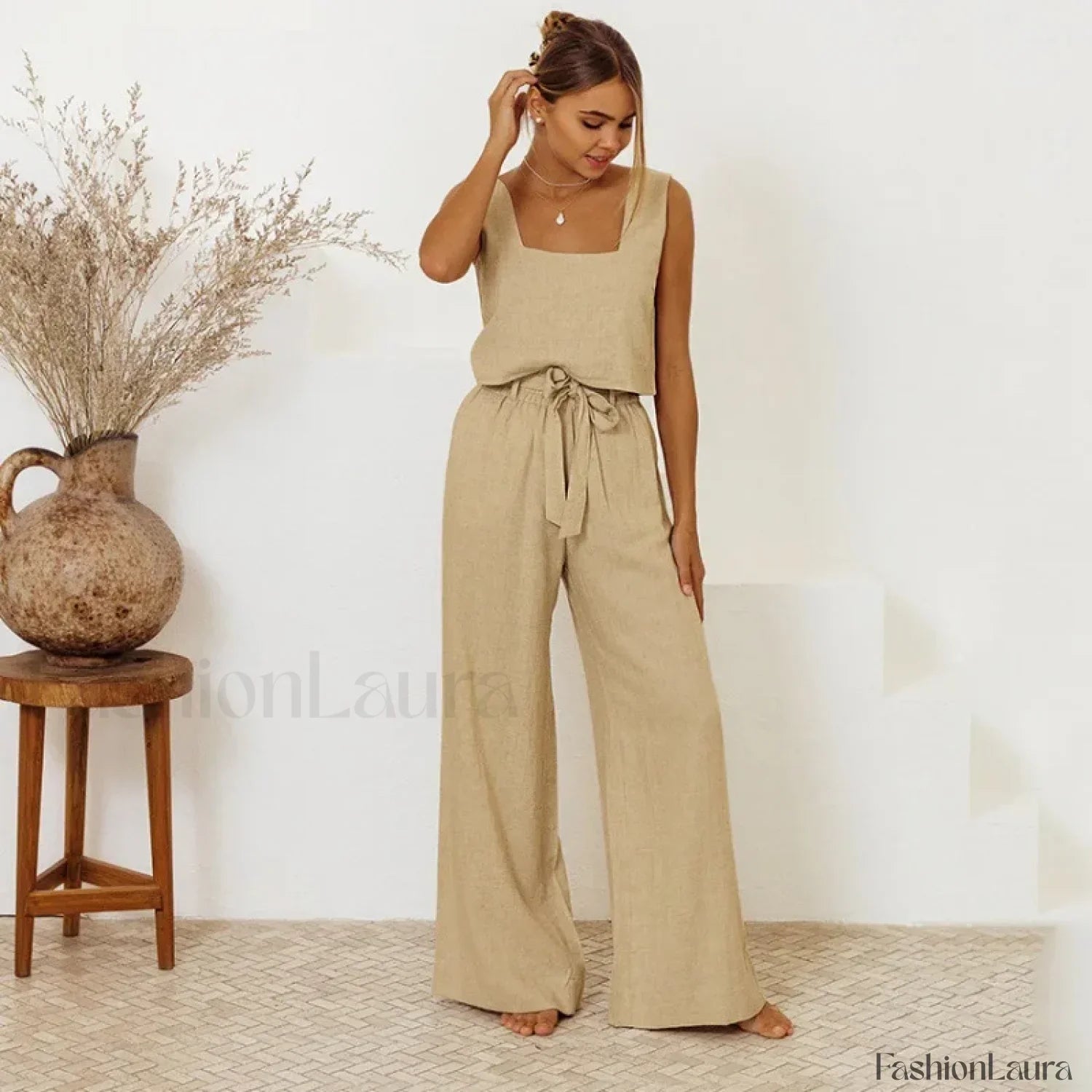 Loose Square Top Pants Two Piece Set