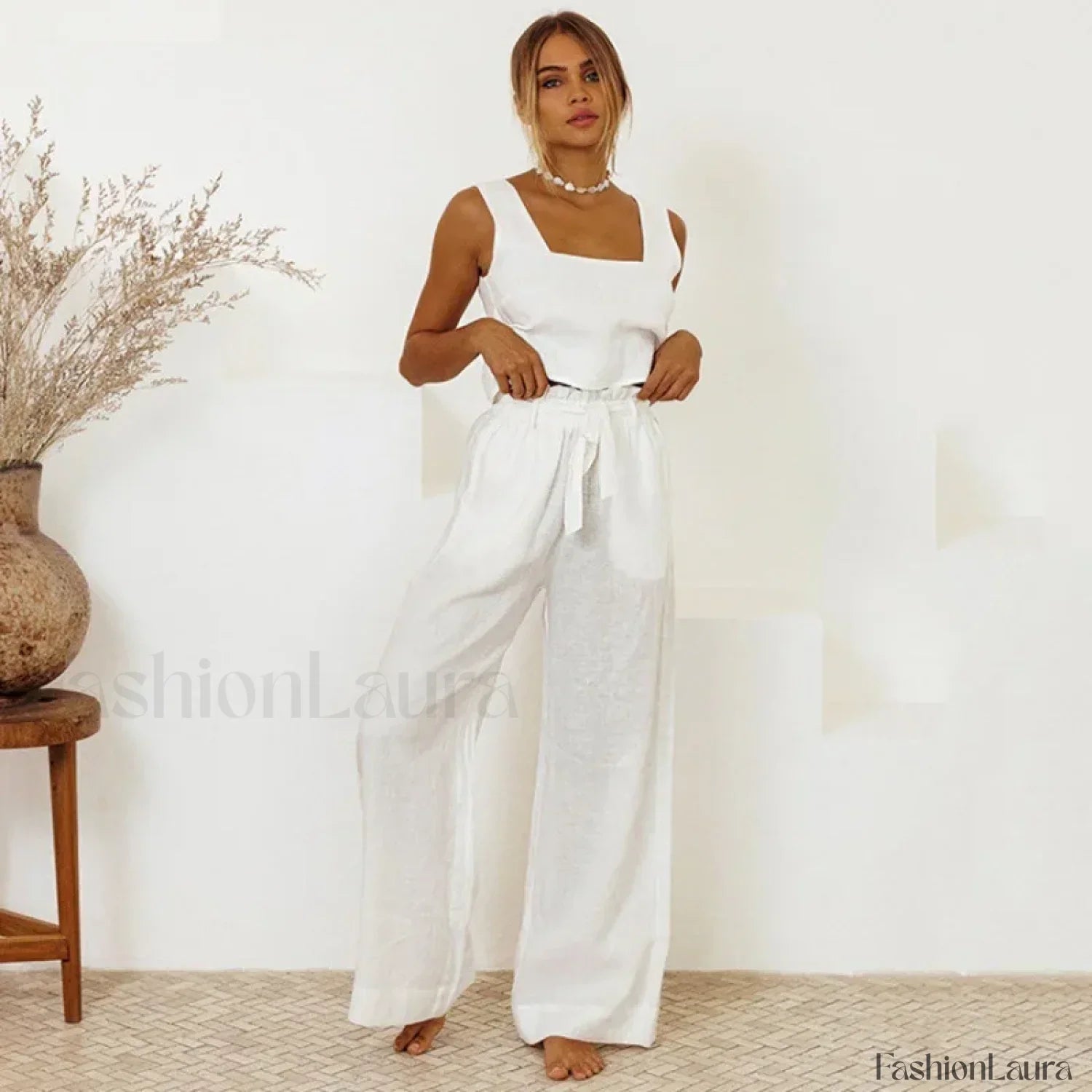 Loose Square Top Pants Two Piece Set