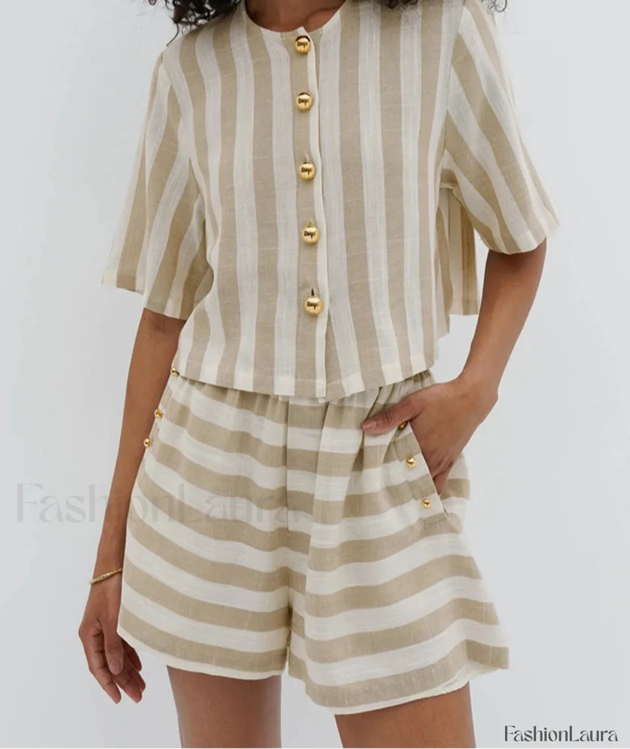 Loose Striped Shirt High Waist Shorts Two Piece Set
