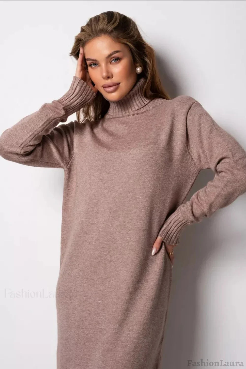 Loose Turtleneck Sweater Dress