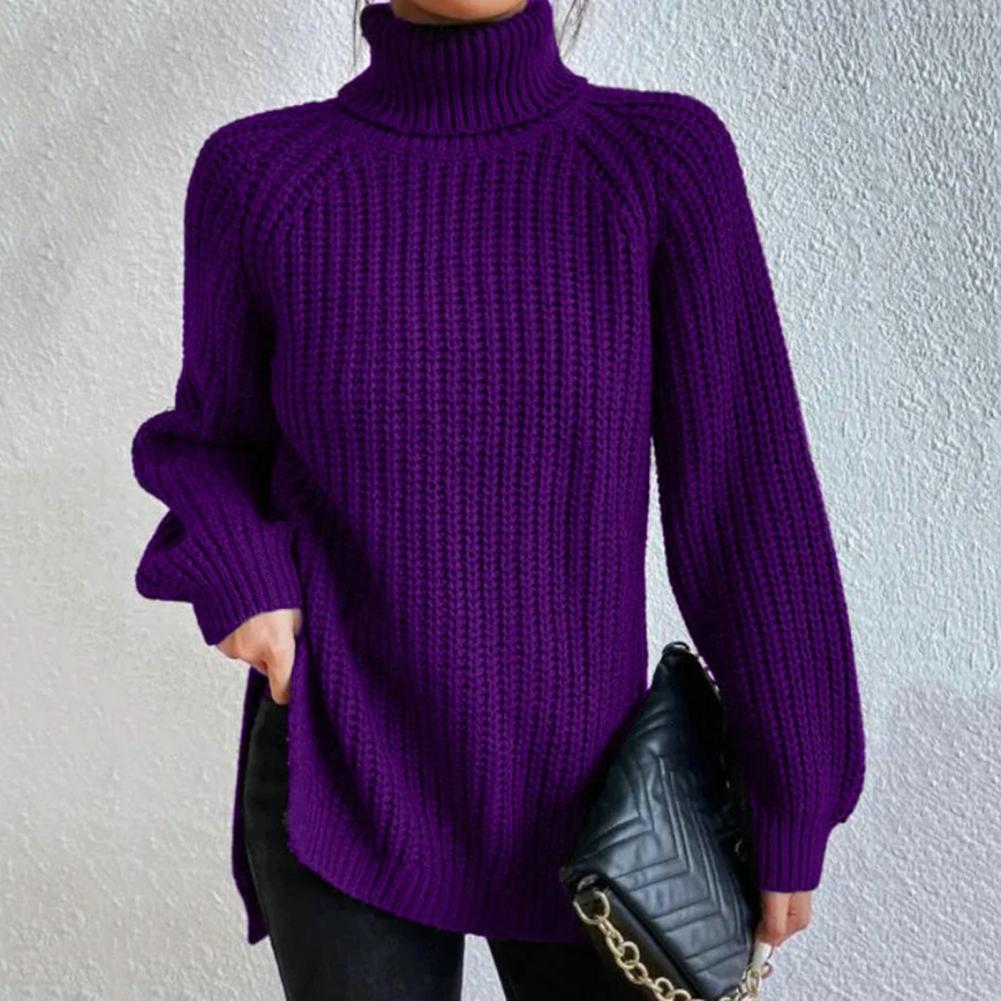 Turtleneck Long Sleeve Chunky Knit Side Split Sweater 4