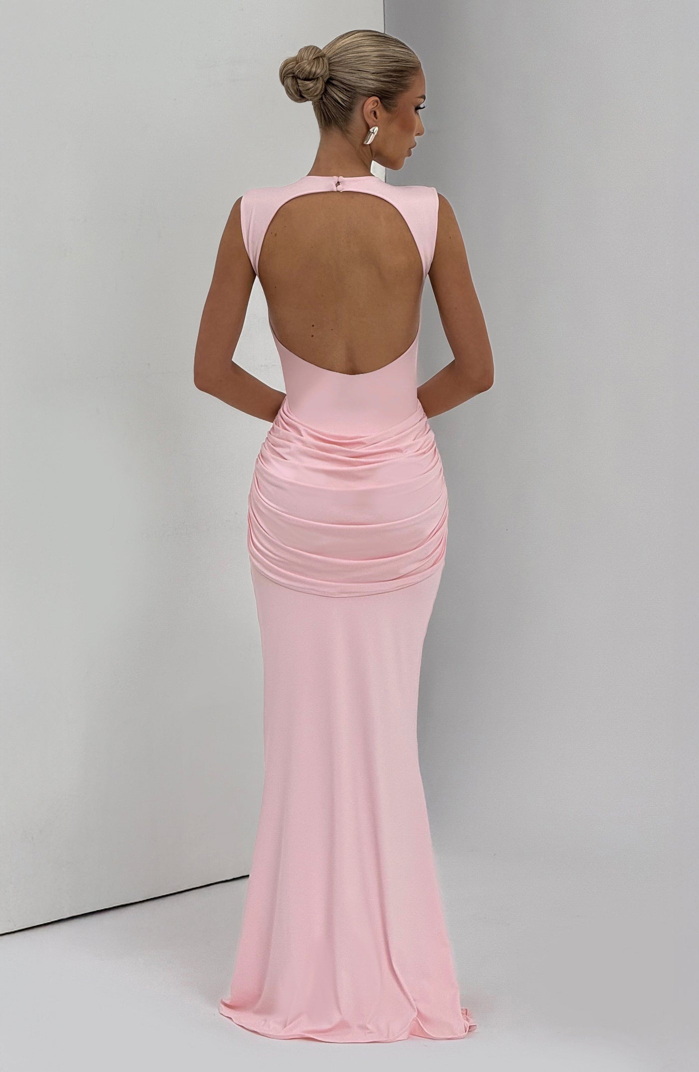 Boat Neck Ruched Twist Front Mermaid Maxi Gown 9