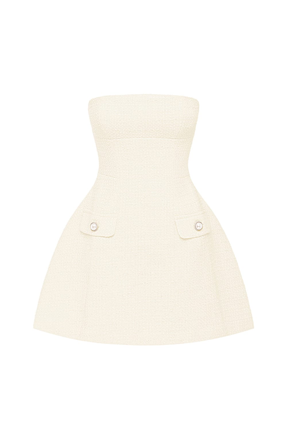 Tweed Look Strapless Flap Pocket Detail Flared Mini Dress 8