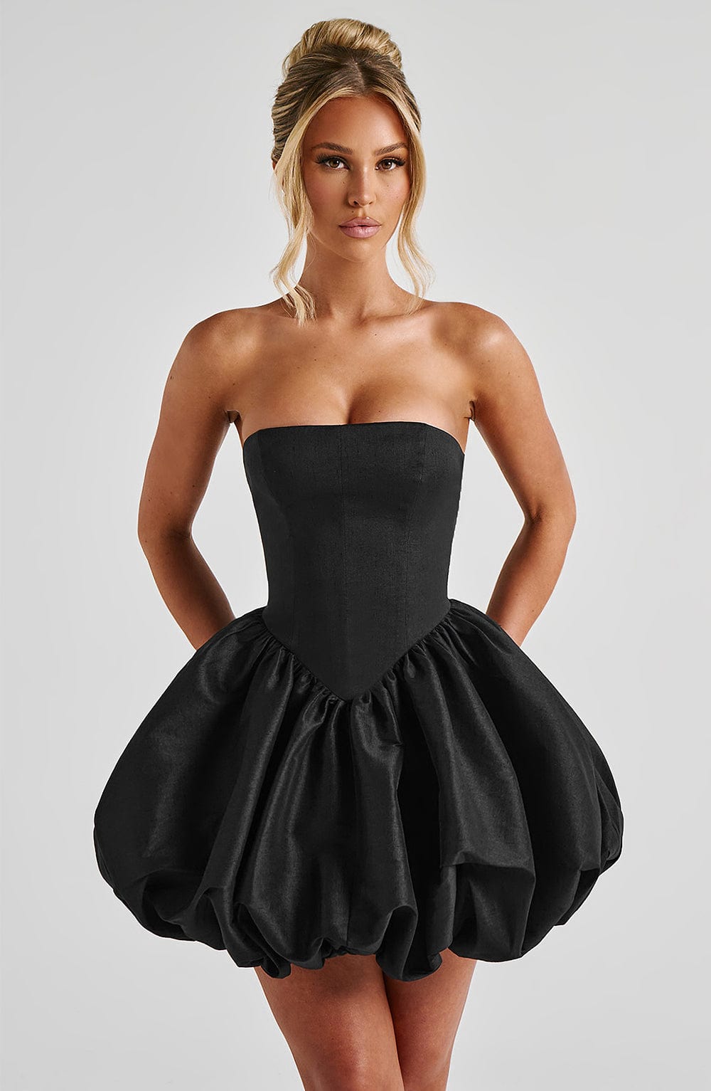 Strapless Corset Bow Bubble Hem Mini Dress 8