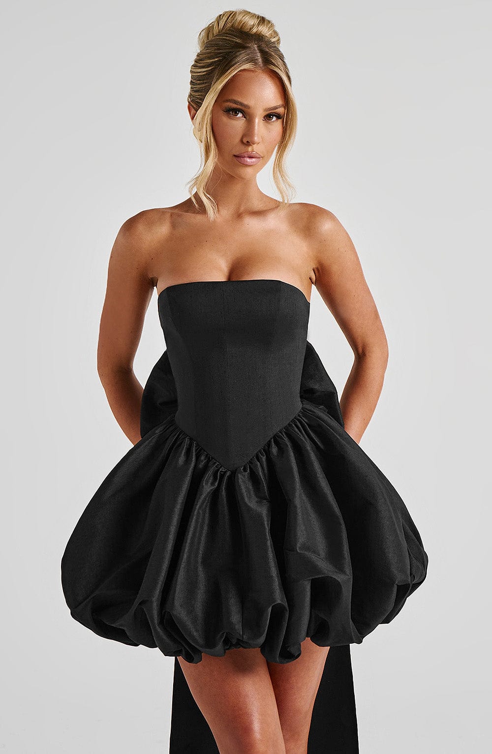 Strapless Corset Bow Bubble Hem Mini Dress 5