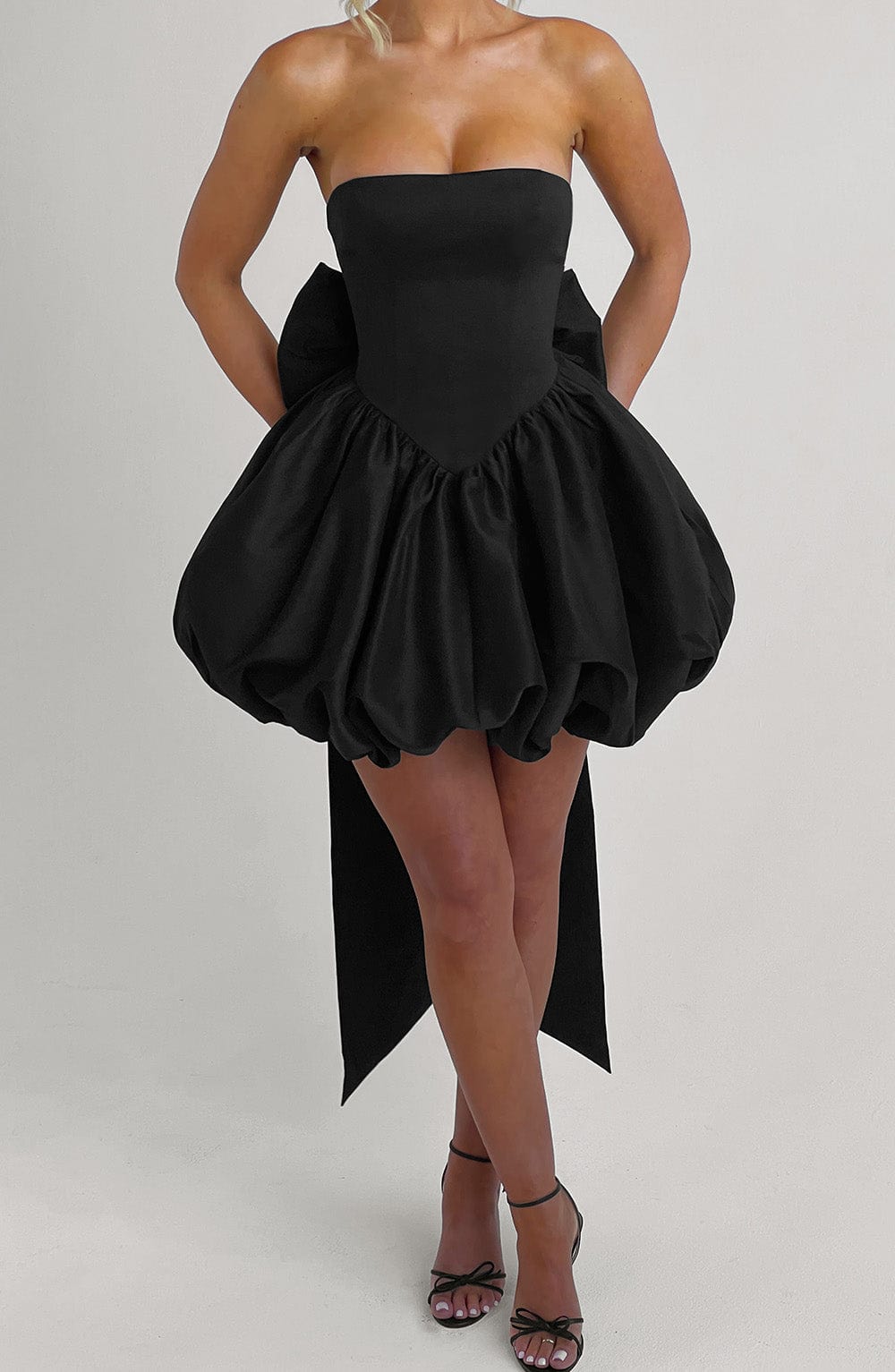 Strapless Corset Bow Bubble Hem Mini Dress 11