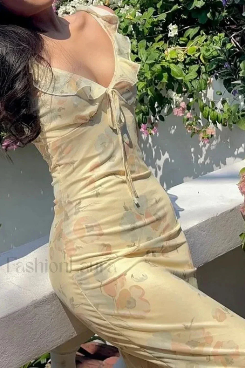 Low-Cut Ruffled Cami Vacation Maxi Dress