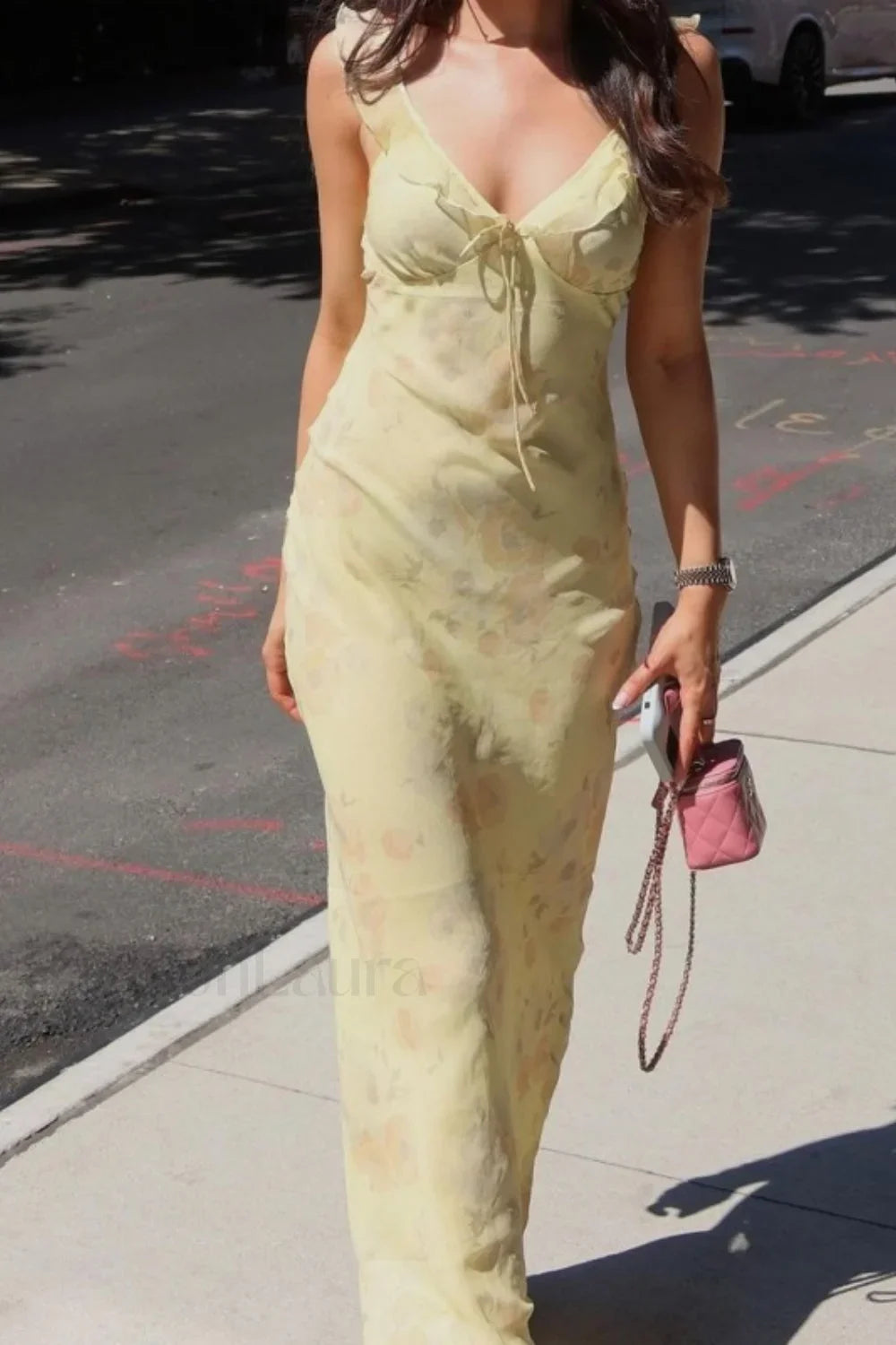 Low-Cut Ruffled Cami Vacation Maxi Dress