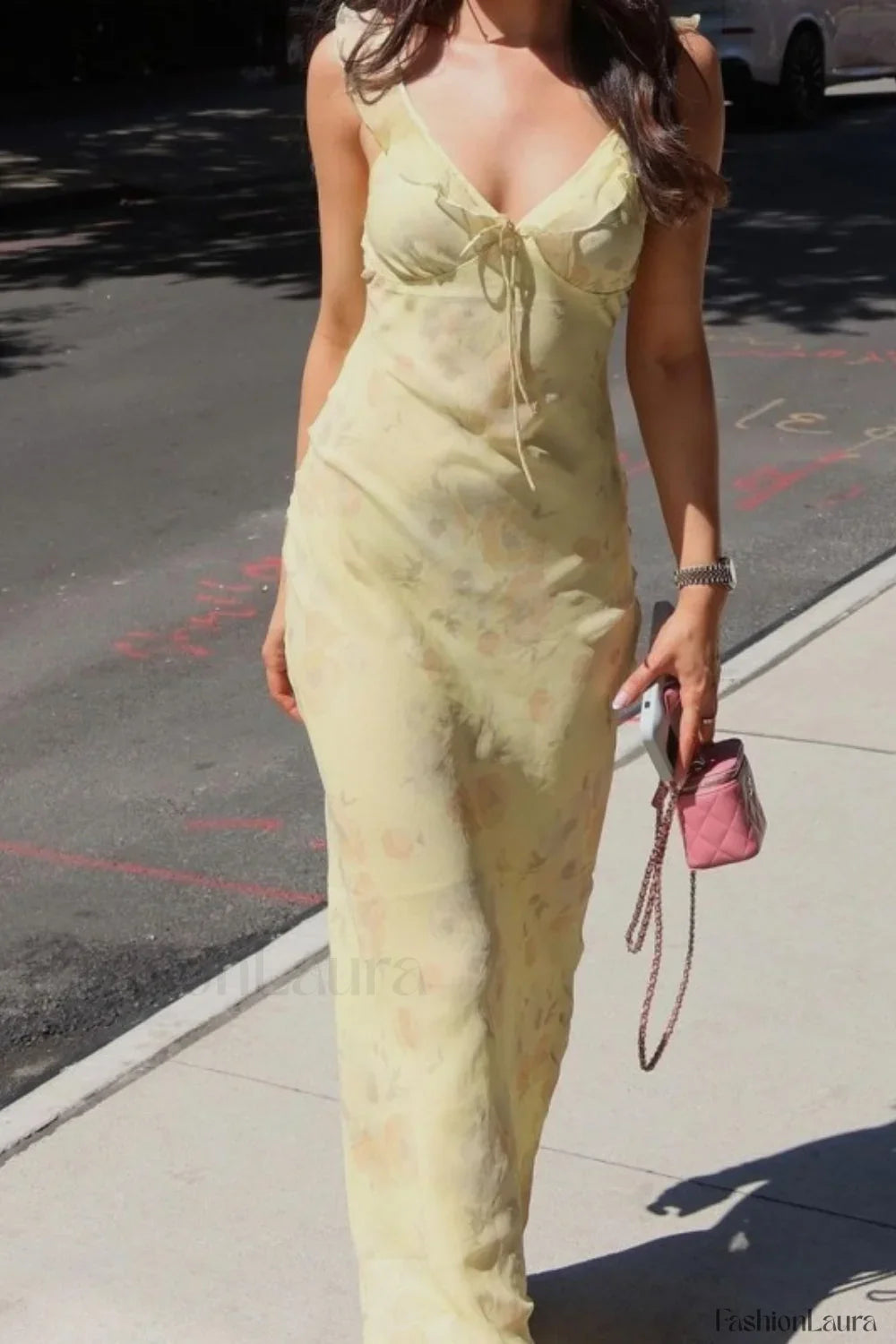 Low-Cut Ruffled Cami Vacation Maxi Dress