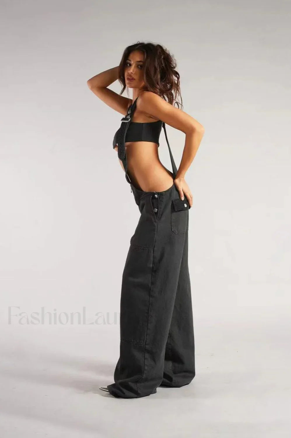 Low Rise Wide Leg Overall Jeans