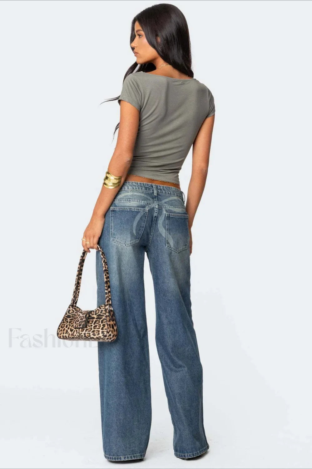 Low Waist Printed Wide Leg Jeans