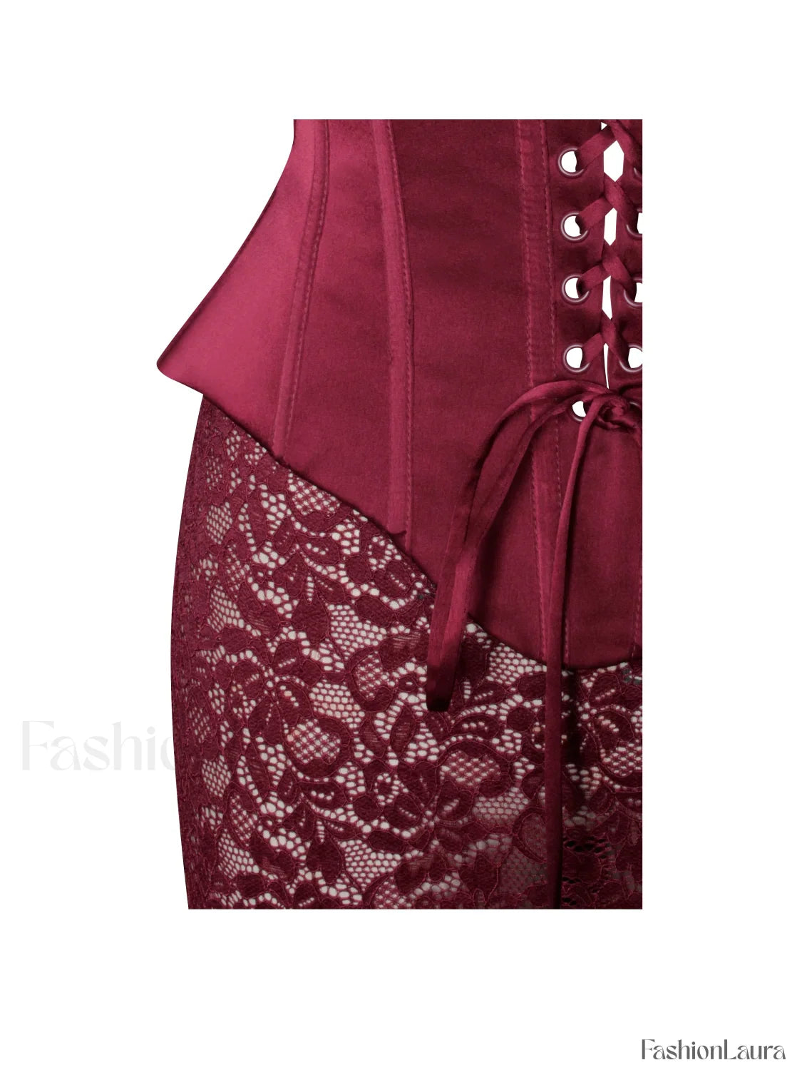 Lucinda Burgundy Satin Charming Lace Corset Maxi Dress