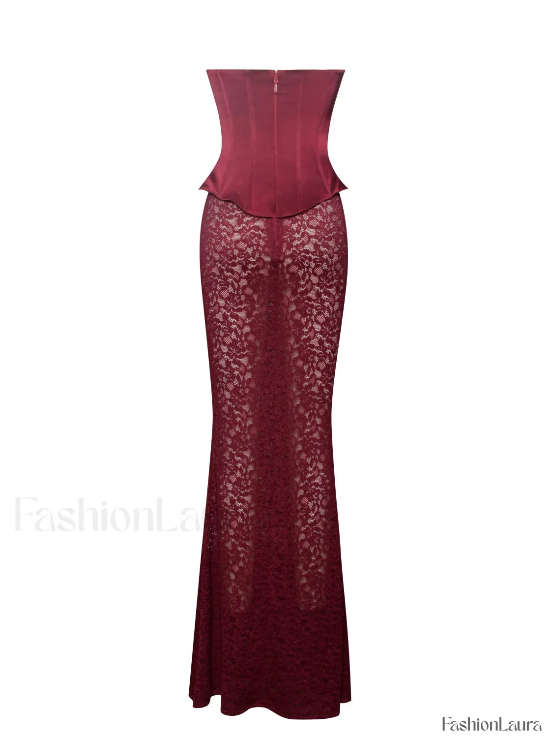 Lucinda Burgundy Satin Charming Lace Corset Maxi Dress