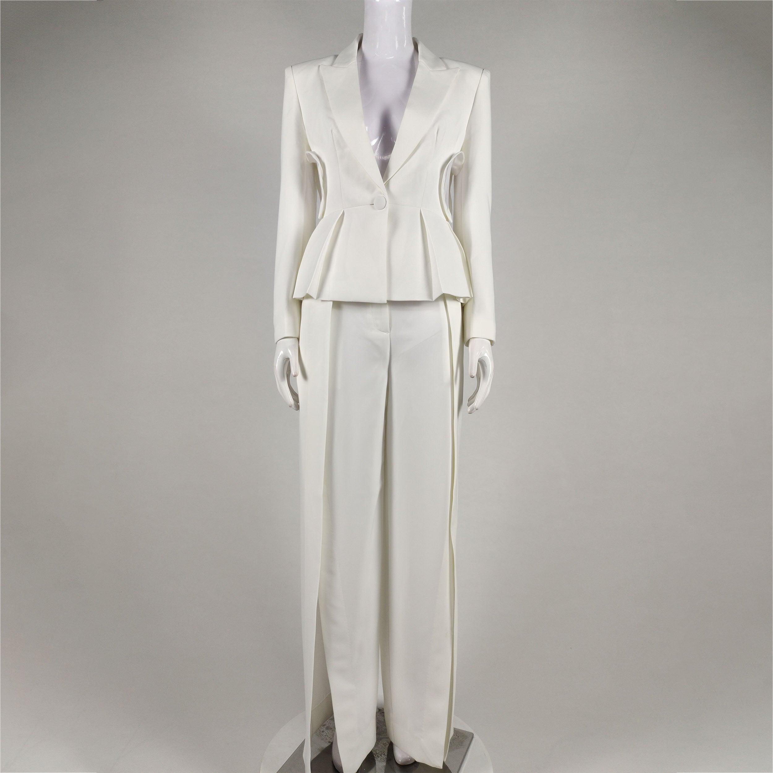 KittenAlarm - Lucinda Long Sleeve Collared Side Cut Out Top & Side Slit Pants Set