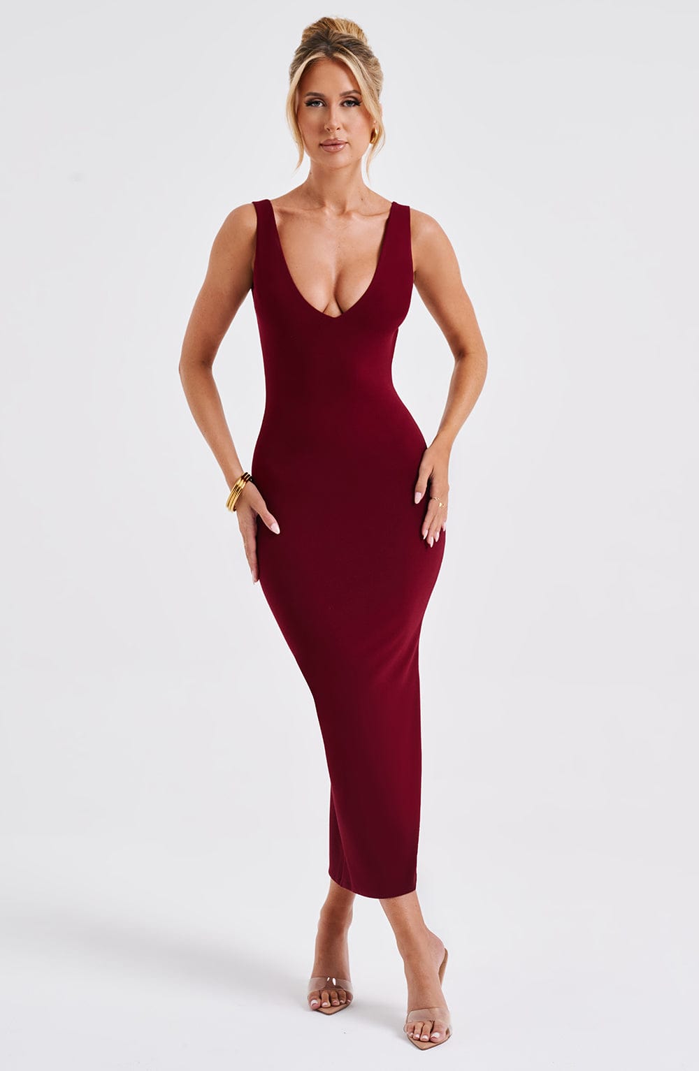 Deep V-Neck Sleeveless Bodycon Midi Dress 10