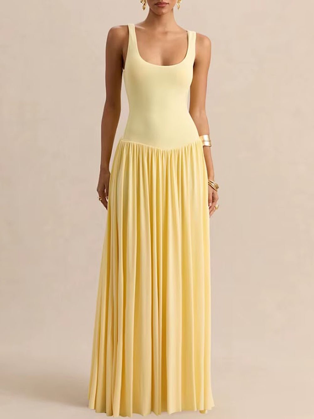Luna Pleated Drop Waist Maxi Dress