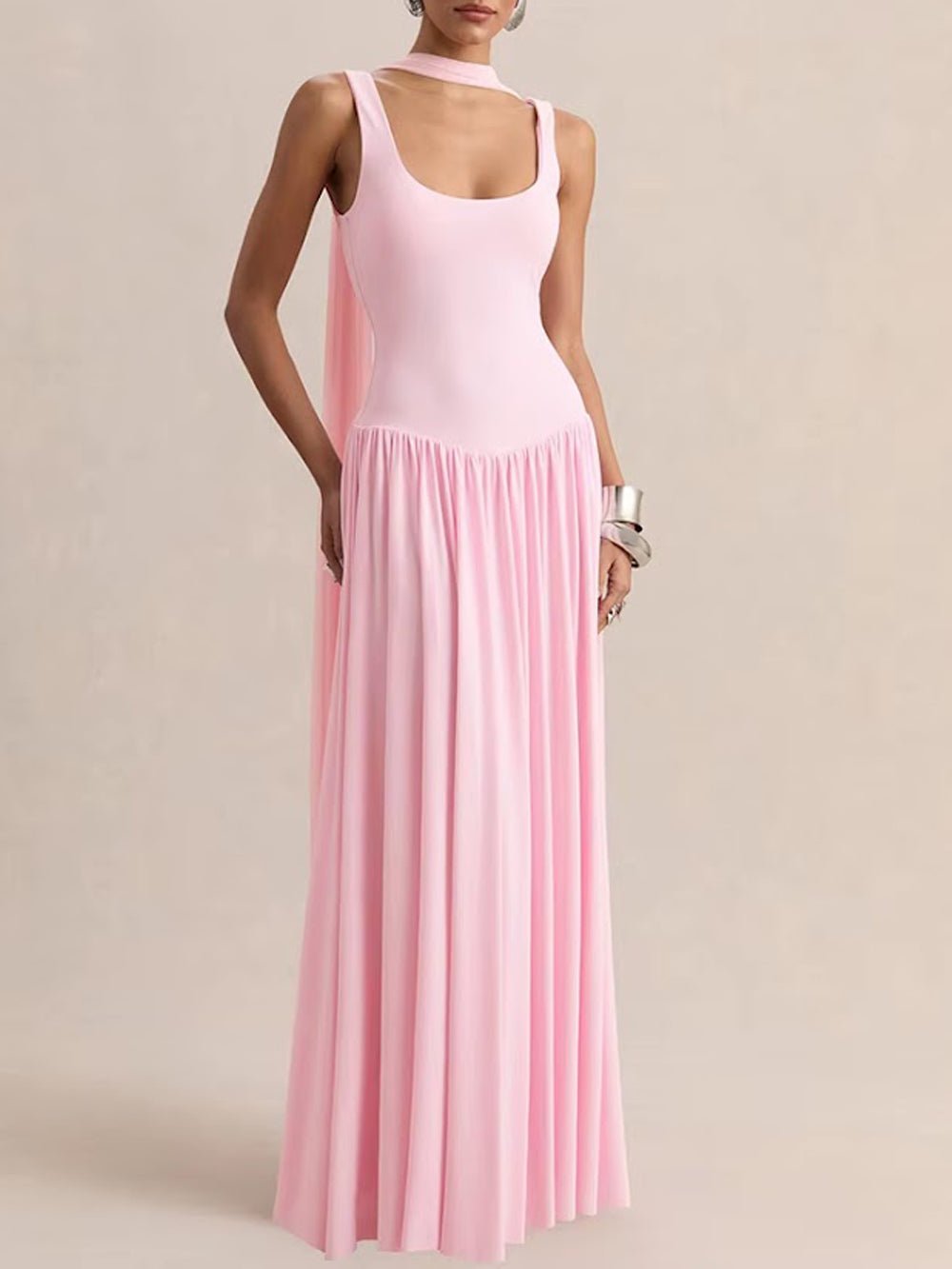 Luna Pleated Drop Waist Maxi Dress