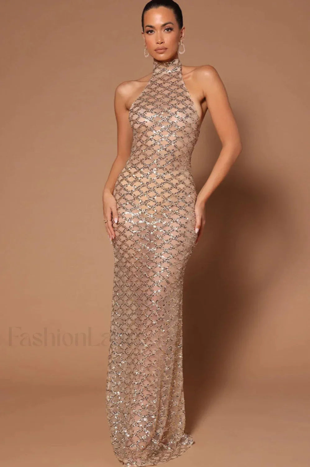 Lunia Sequin Stylish Backless Maxi Dress
