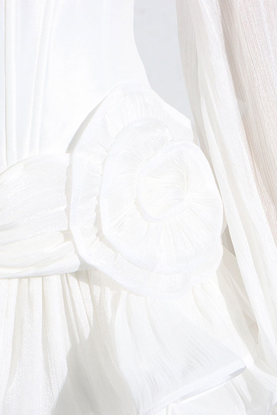 Luxury Lurex V Neck Pleated Rosette Corset Tiered Party Mini Dress