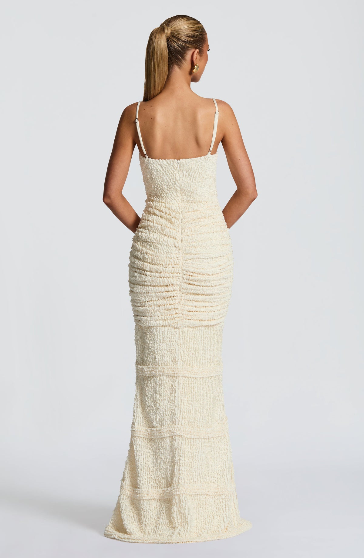Textured Plunge Keyhole Cami Ruched Front Split Maxi Dress 3