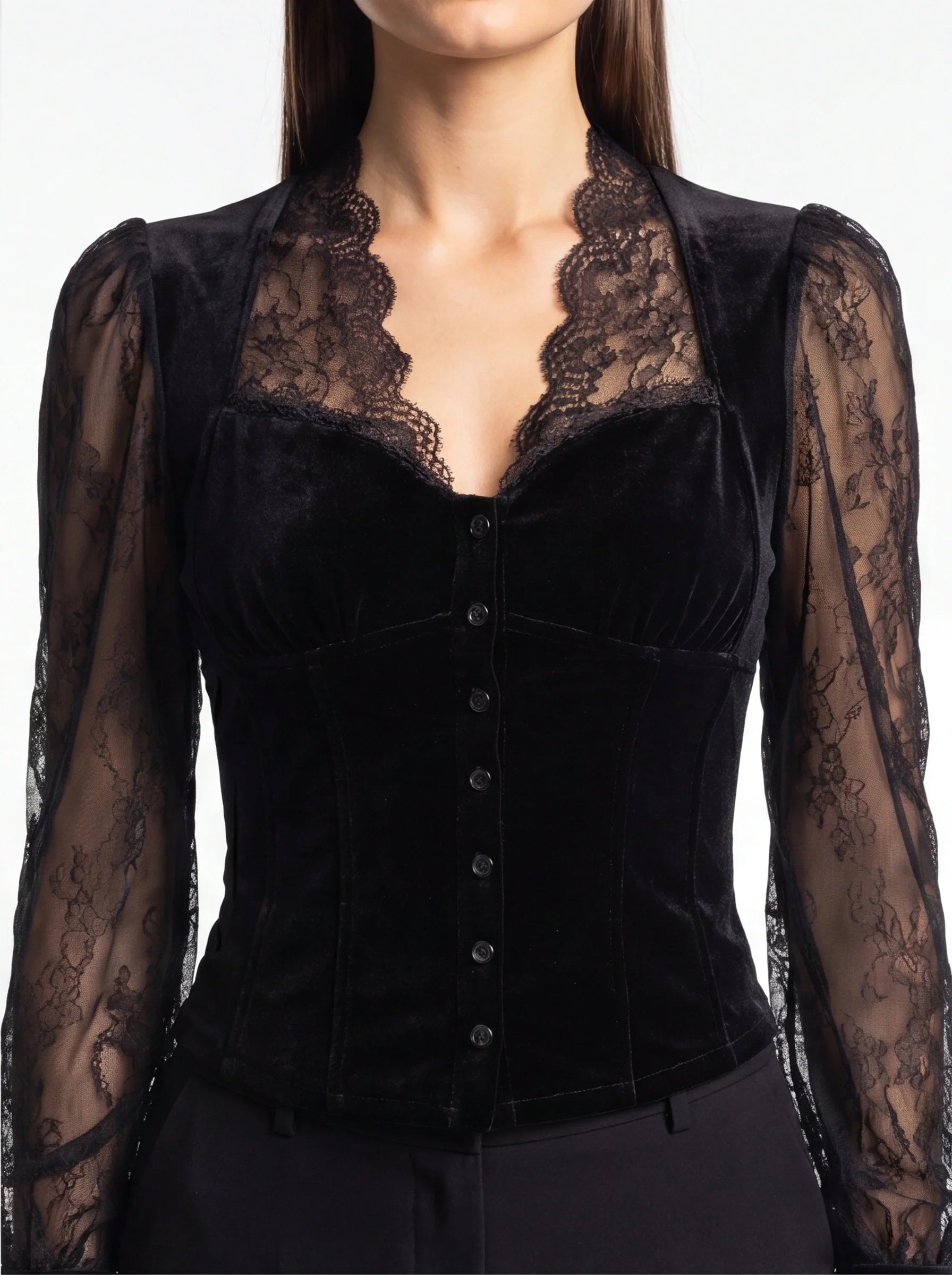Elegant Sheer Lace Blouse for Women - Long Sleeve, Lightweight Design