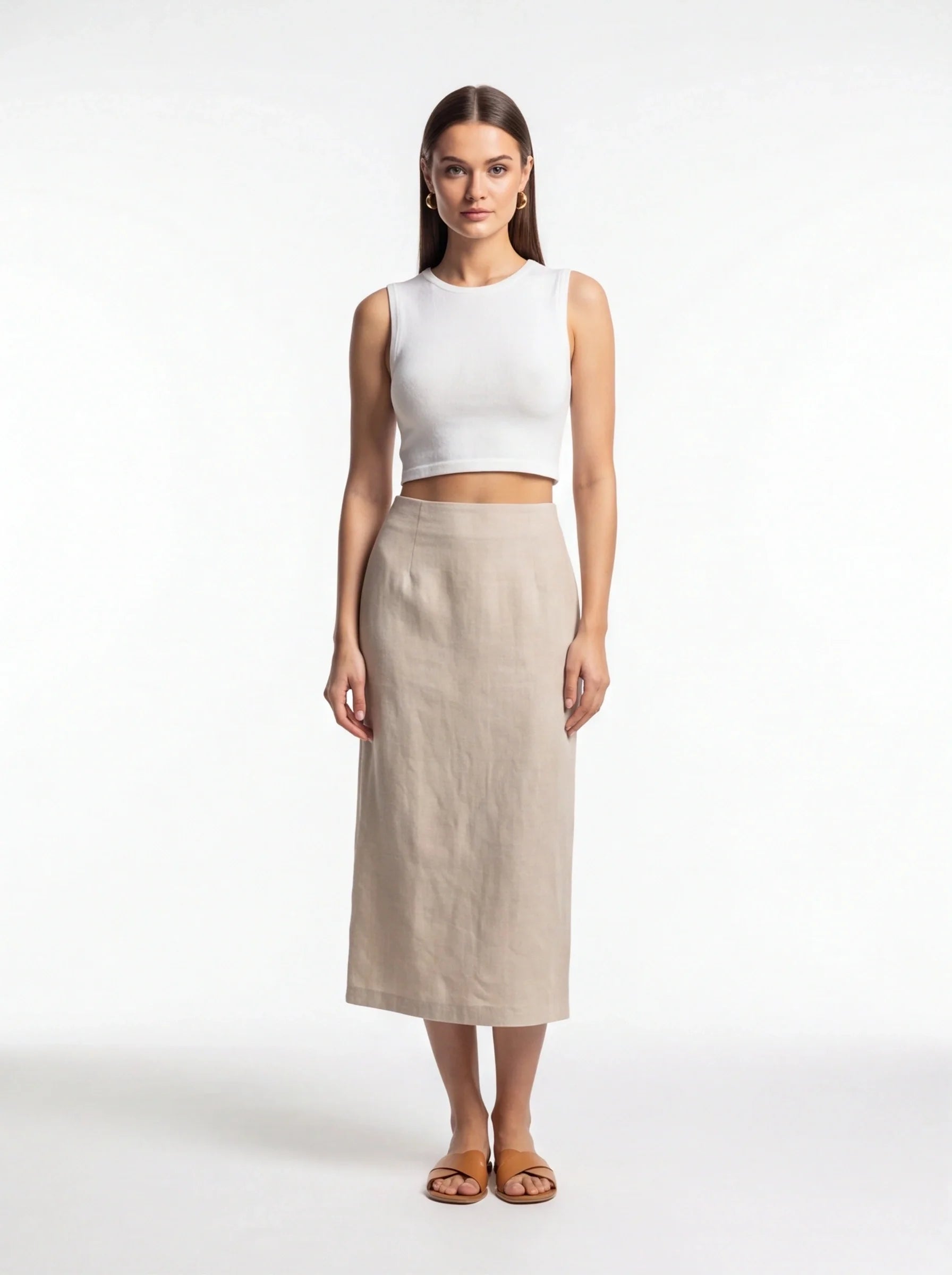 Stylish White Sleeveless Crop Top with Soft Fabric and Tailored Fit