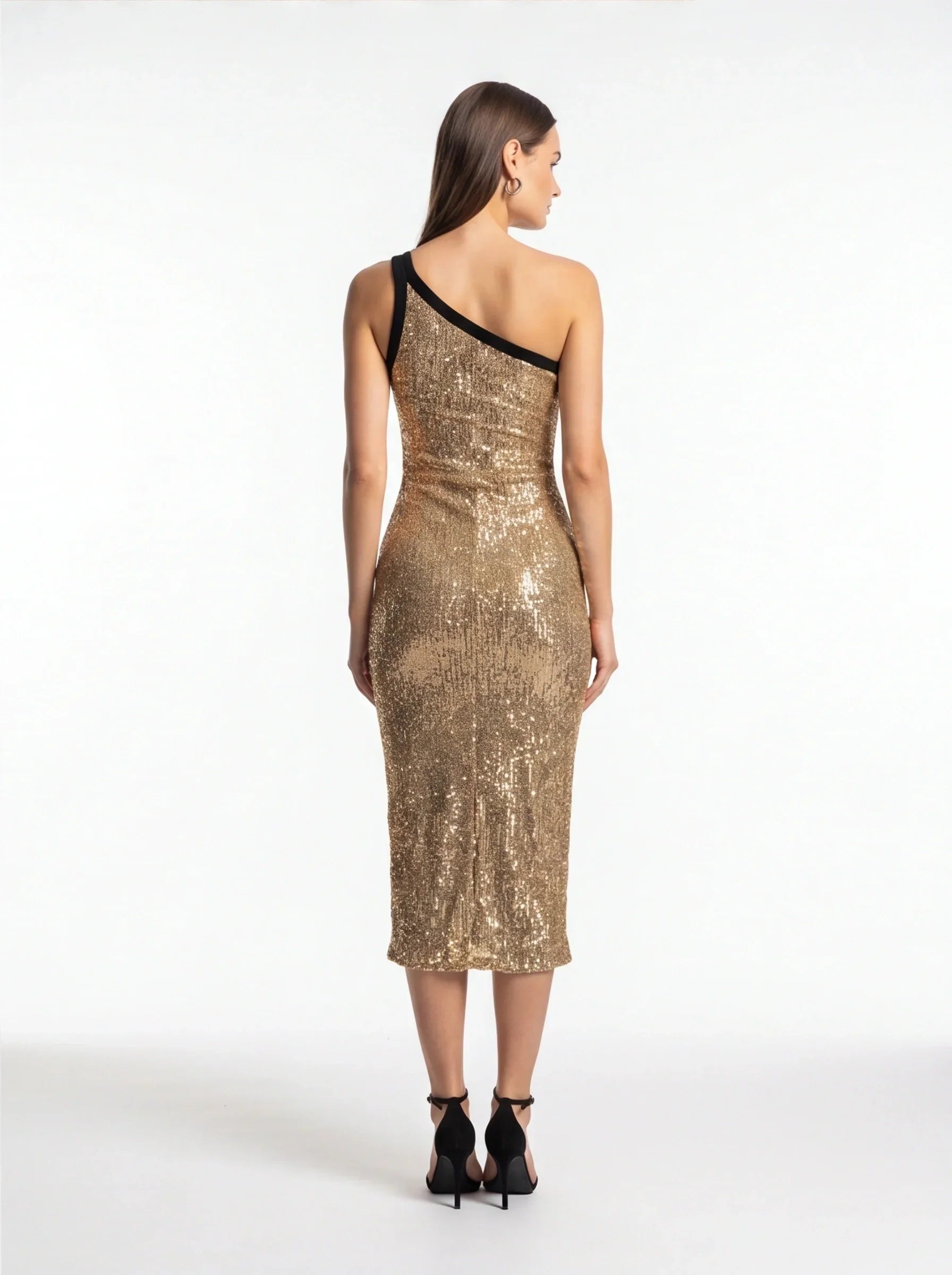 Sequin One Shoulder Bodycon Midi Dress