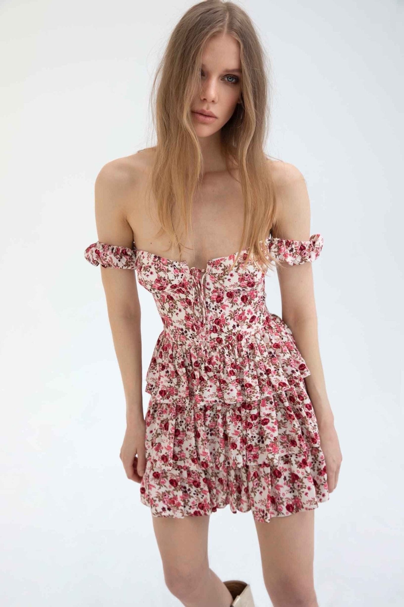V-Neck Sleeveless Corset Tiered Bodycon Mini Dress