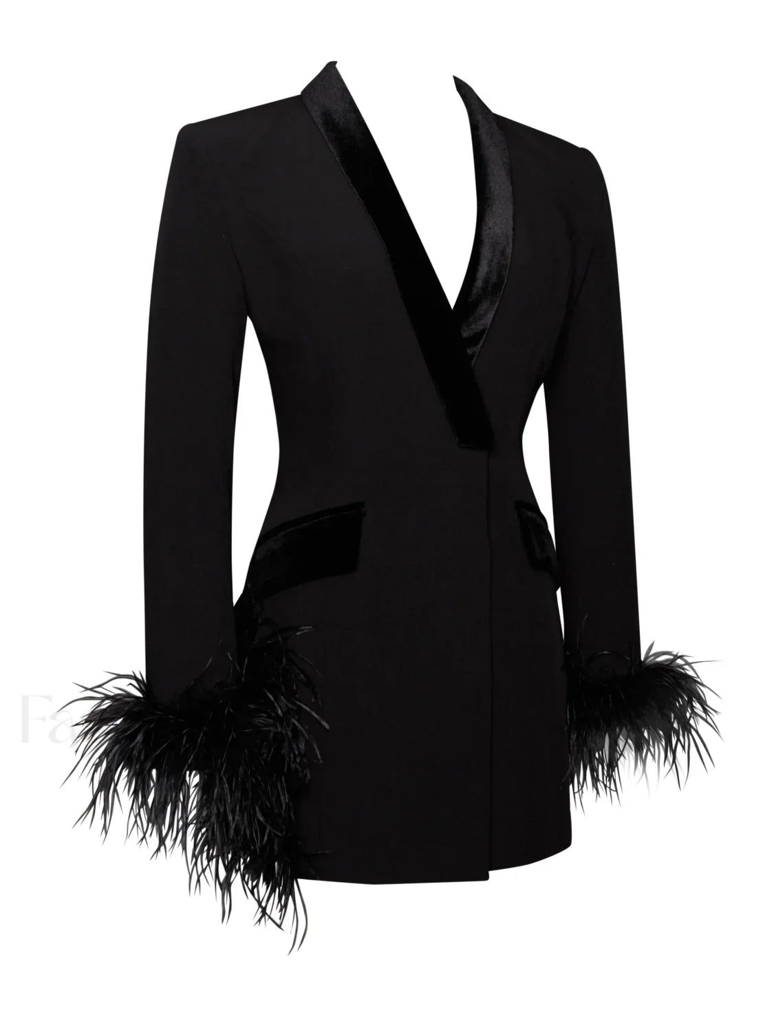 Madeline Black Feather Charming Trim Blazer Dress