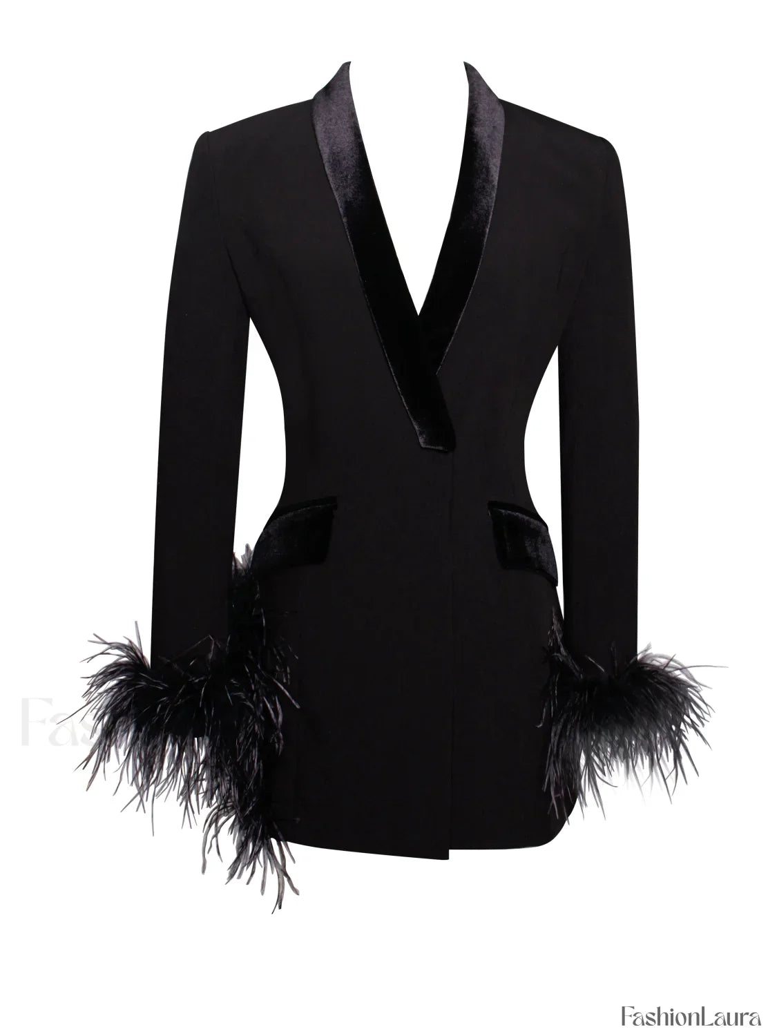 Madeline Black Feather Charming Trim Blazer Dress