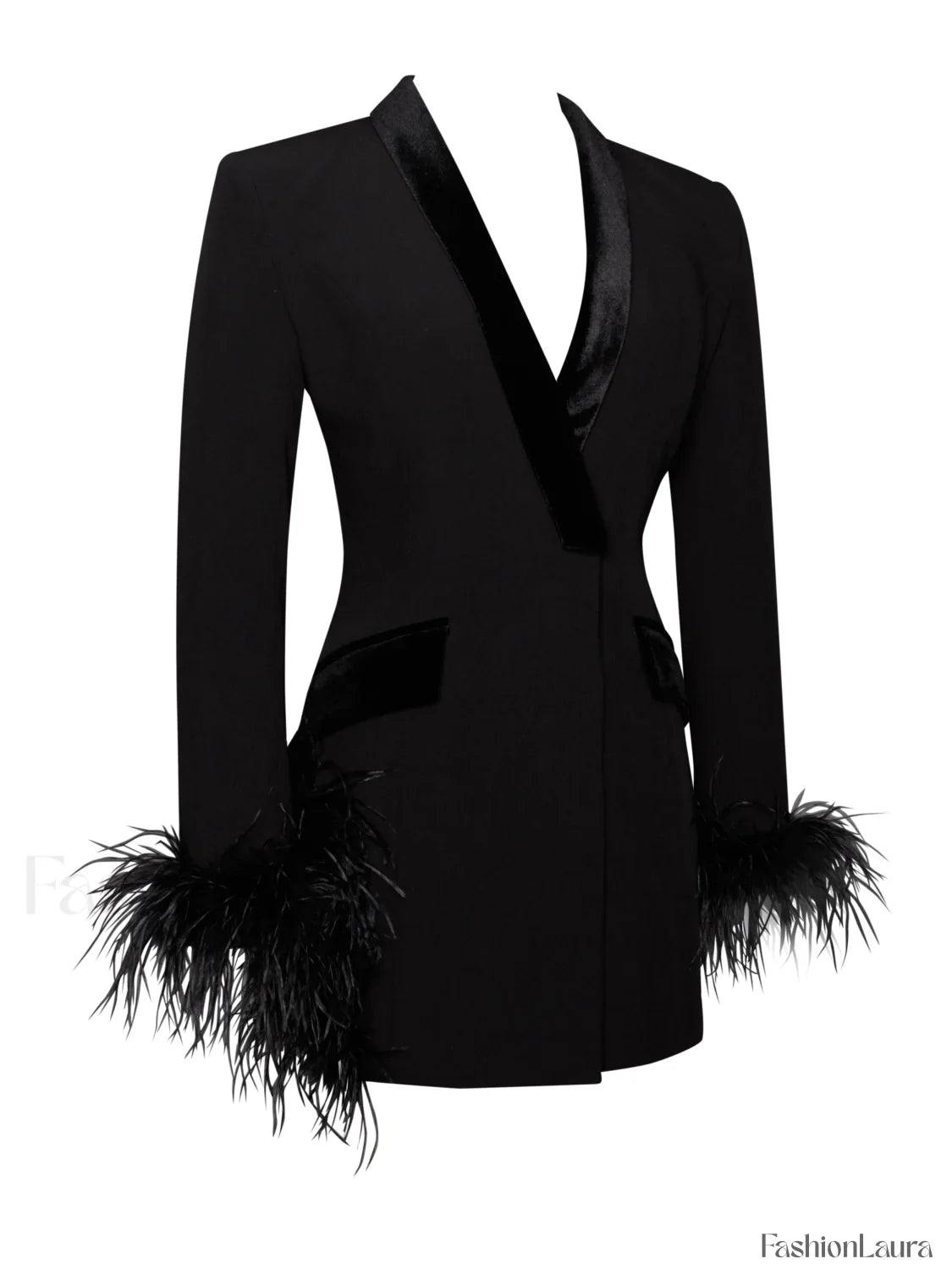 Madeline Black Feather Charming Trim Blazer Dress