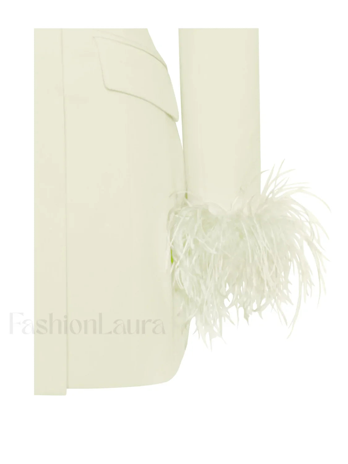 Madeline Pearl White Charming Feather Trim Blazer Dress