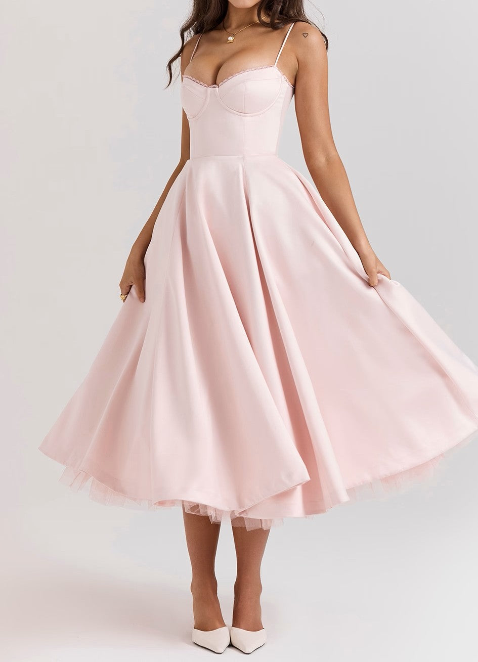 Satin Tulle Midi Dress - View 6