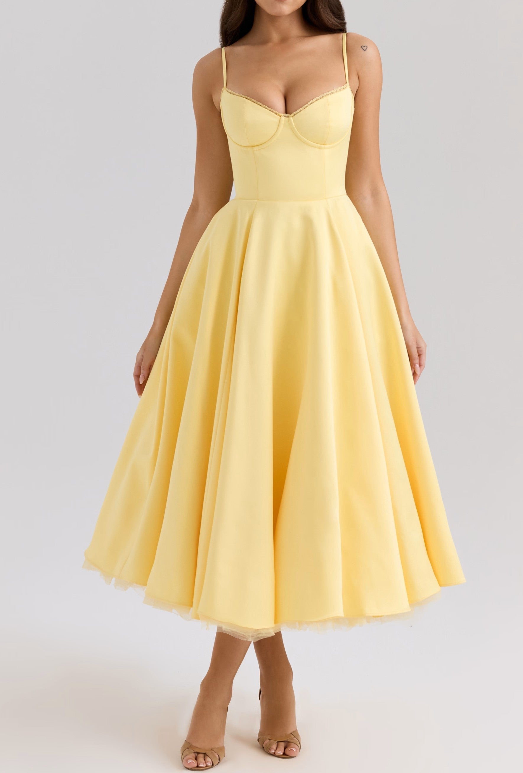 Satin Tulle Midi Dress - View 3