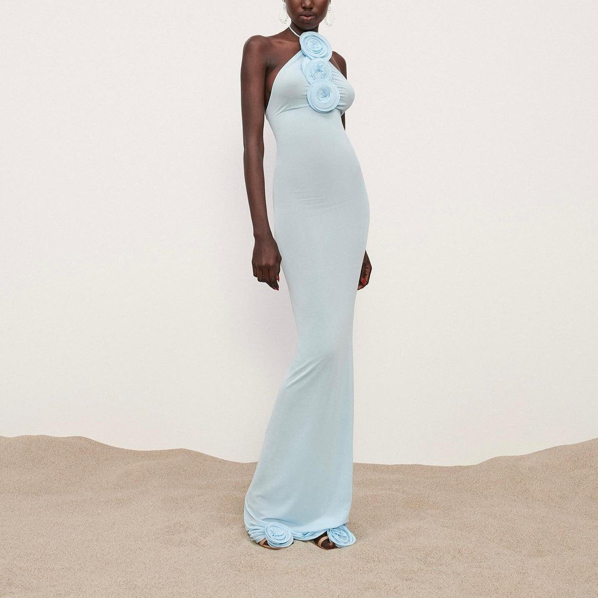 Easy Style Blue Mesh Maxi Dress - View 5