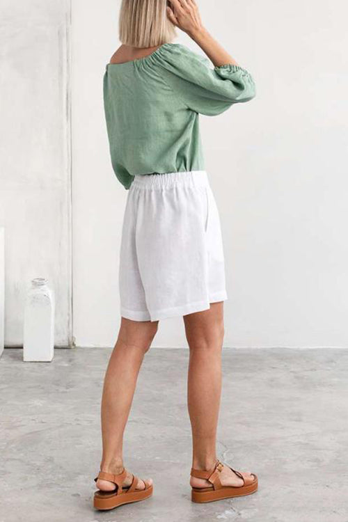 Button Linen Paperbag Short