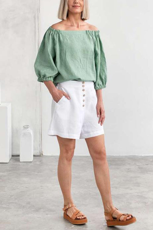 Button Linen Paperbag Short
