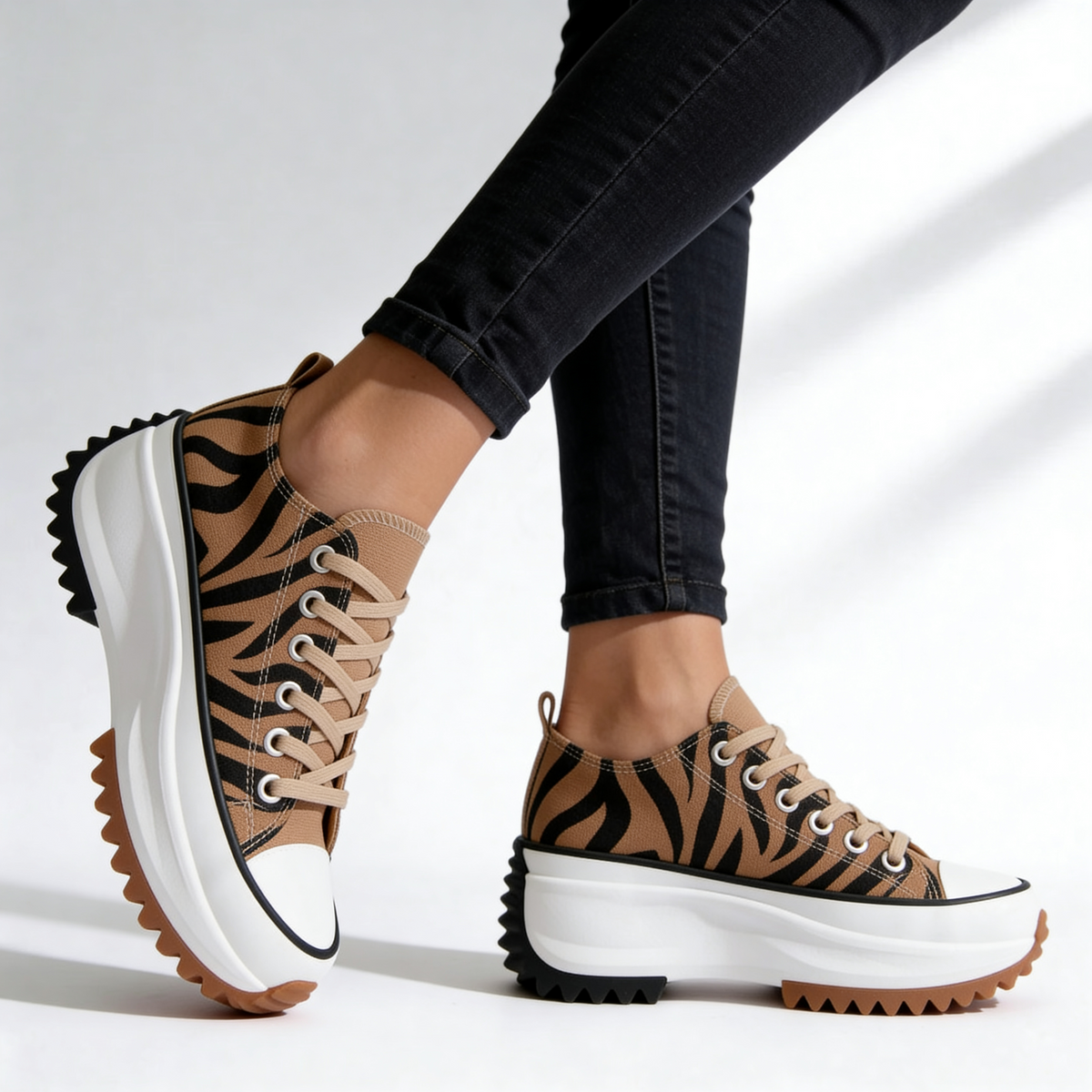 Zebra Print Lace Up Chunky Platform Sneakers