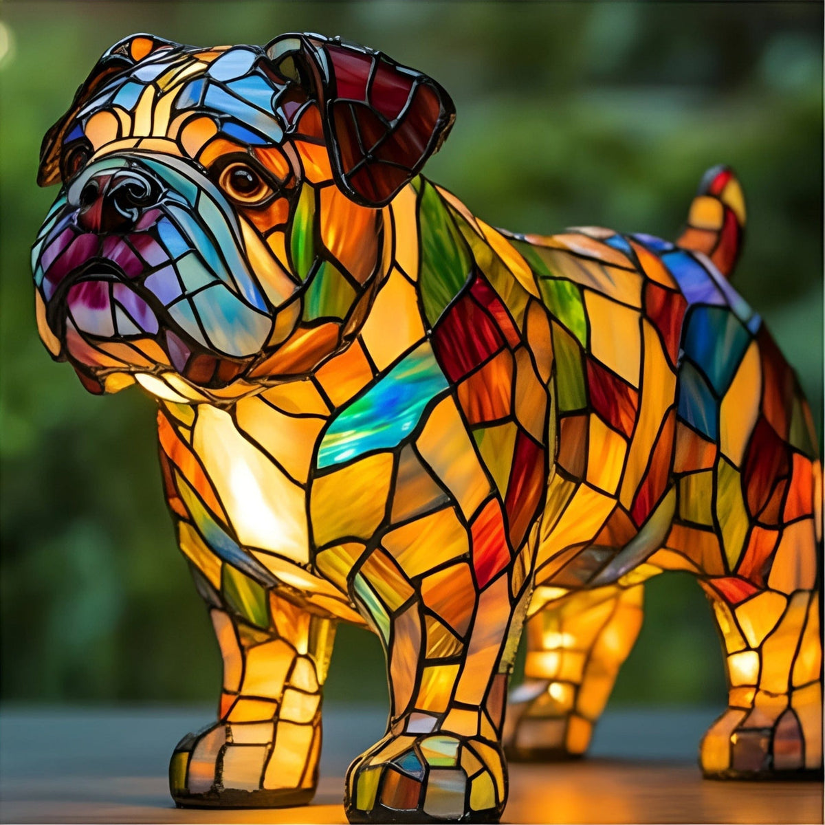 Stained Glass Bulldog Dog Table Lamp