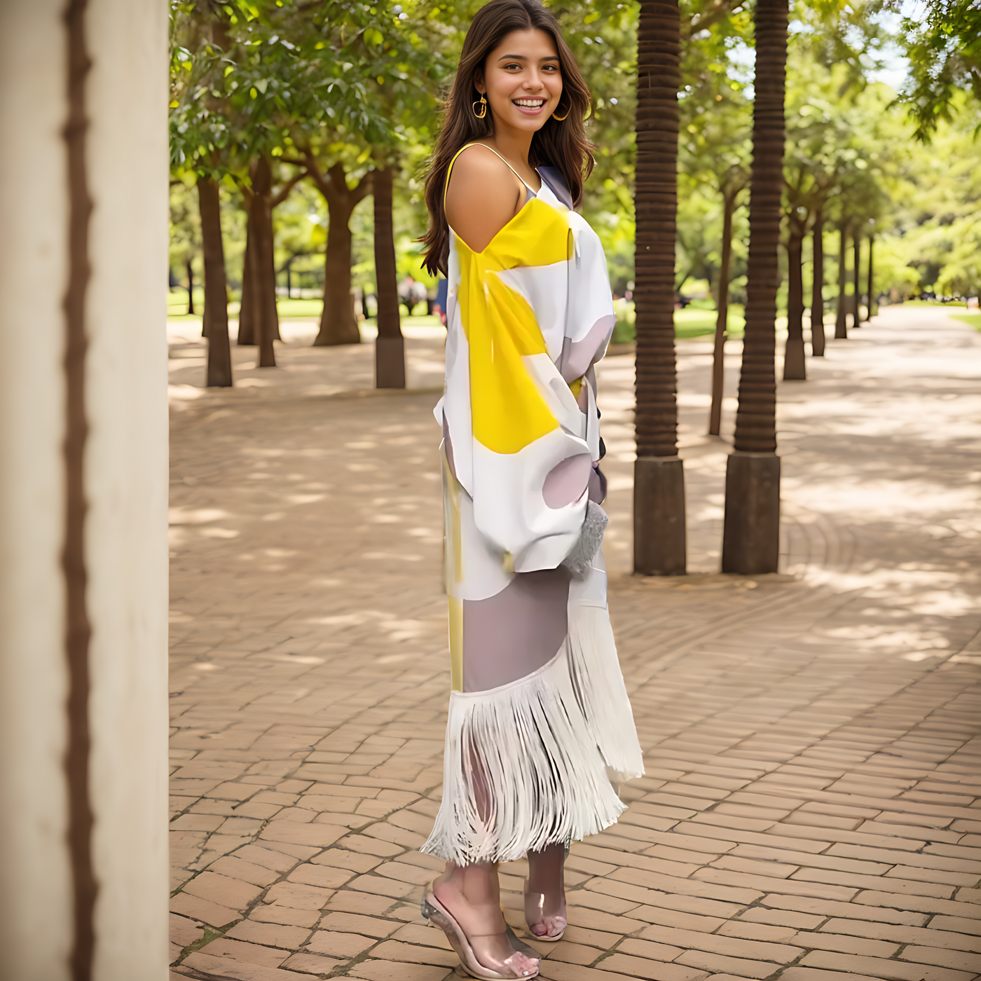 One Shoulder Batwing Fringe Wrap Midi Dress 4
