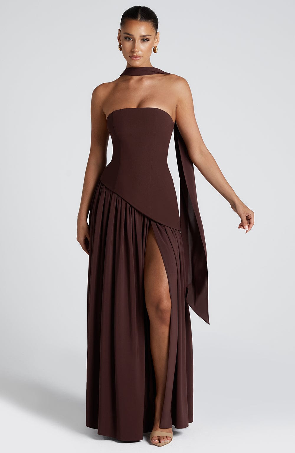 Strapless High Split Pleated Maxi Dress 3