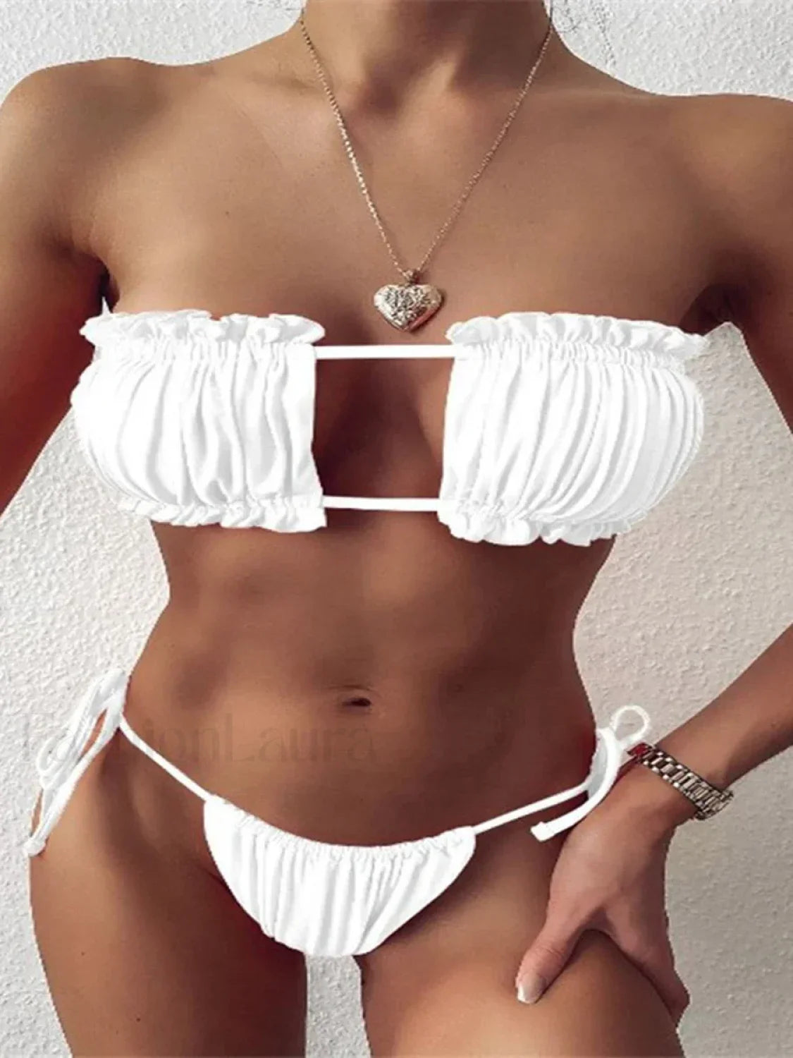Marble Tie Back Bikini Set White / S