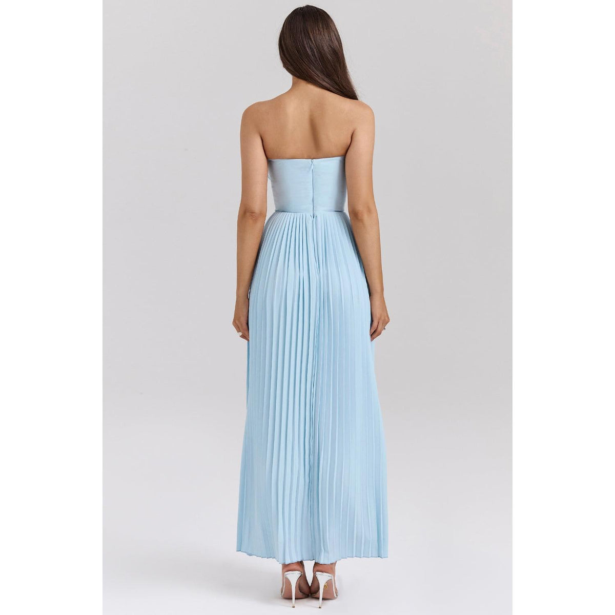 Strapless Sweetheart Corset Bodice Accordion Pleated Maxi Gown - View 3