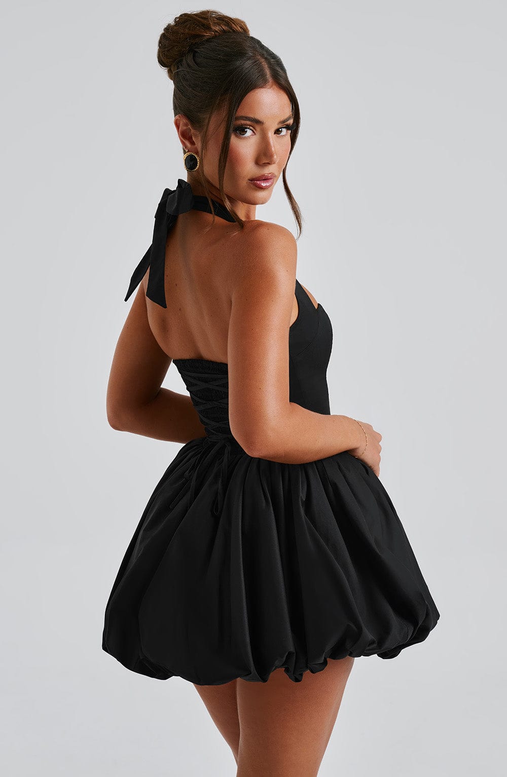 Satin Halter Neck Corset Bubble Hem Mini Dress 12